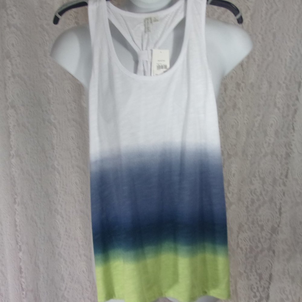 Live Well Color Block Racer Back Knit Top Green Blue White